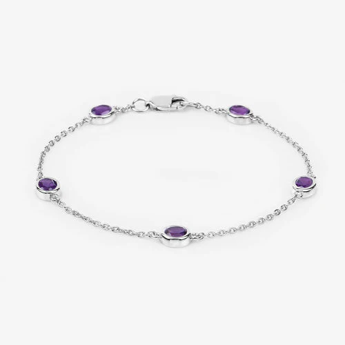1.70 Carat Genuine Amethyst .925 Sterling Silver Bracelet - Image 7