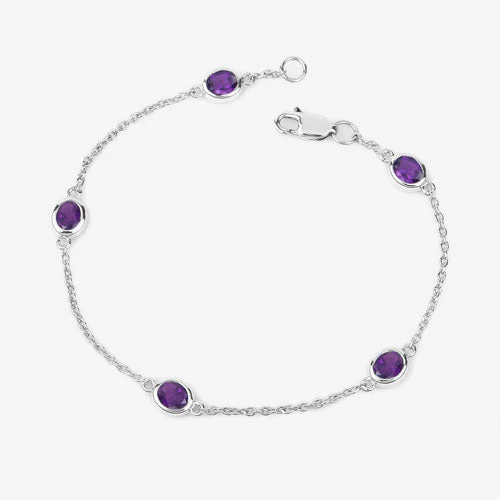 1.70 Carat Genuine Amethyst .925 Sterling Silver Bracelet - Image 8