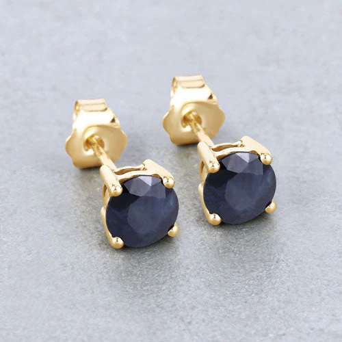 1.70 Carat Genuine Blue Sapphire 10K Yellow Gold Earrings - Image 4