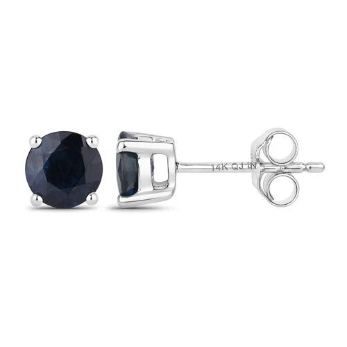 1.70 Carat Genuine Blue Sapphire 14K White Gold Earrings - Image 2