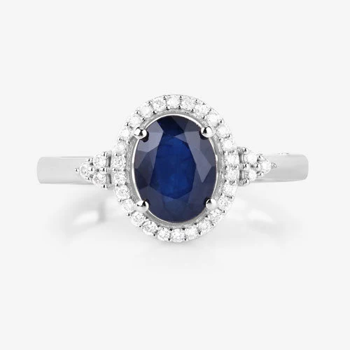 1.70 Carat Genuine Blue Sapphire and White Diamond 14K White Gold Ring - Image 8