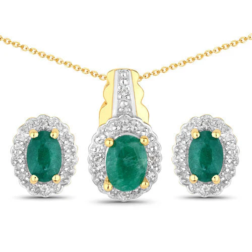 1.71 Carat Dyed Emerald and White Topaz .925 Sterling Silver Jewelry Set - Image 4