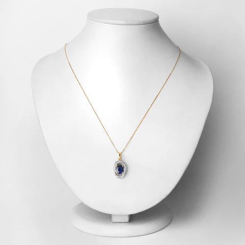 1.71 Carat Genuine Blue Sapphire and White Diamond 14K Yellow Gold Pendant - Image 2