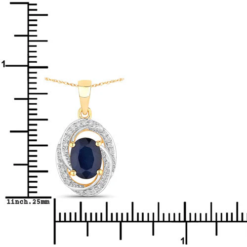 1.71 Carat Genuine Blue Sapphire and White Diamond 14K Yellow Gold Pendant - Image 3