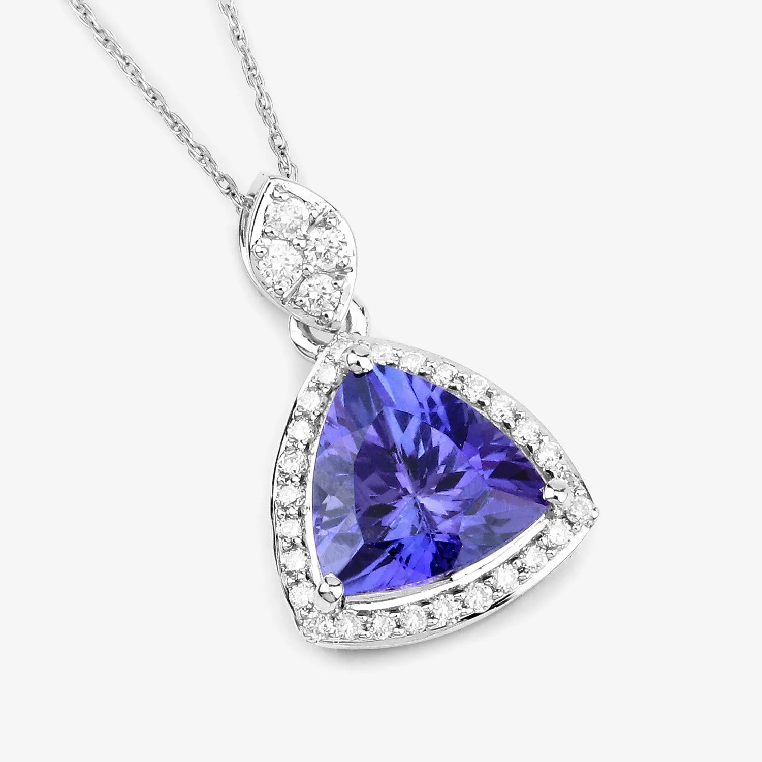 1.71 Carat Genuine Tanzanite and White Diamond 14K White Gold Pendant - Image 2