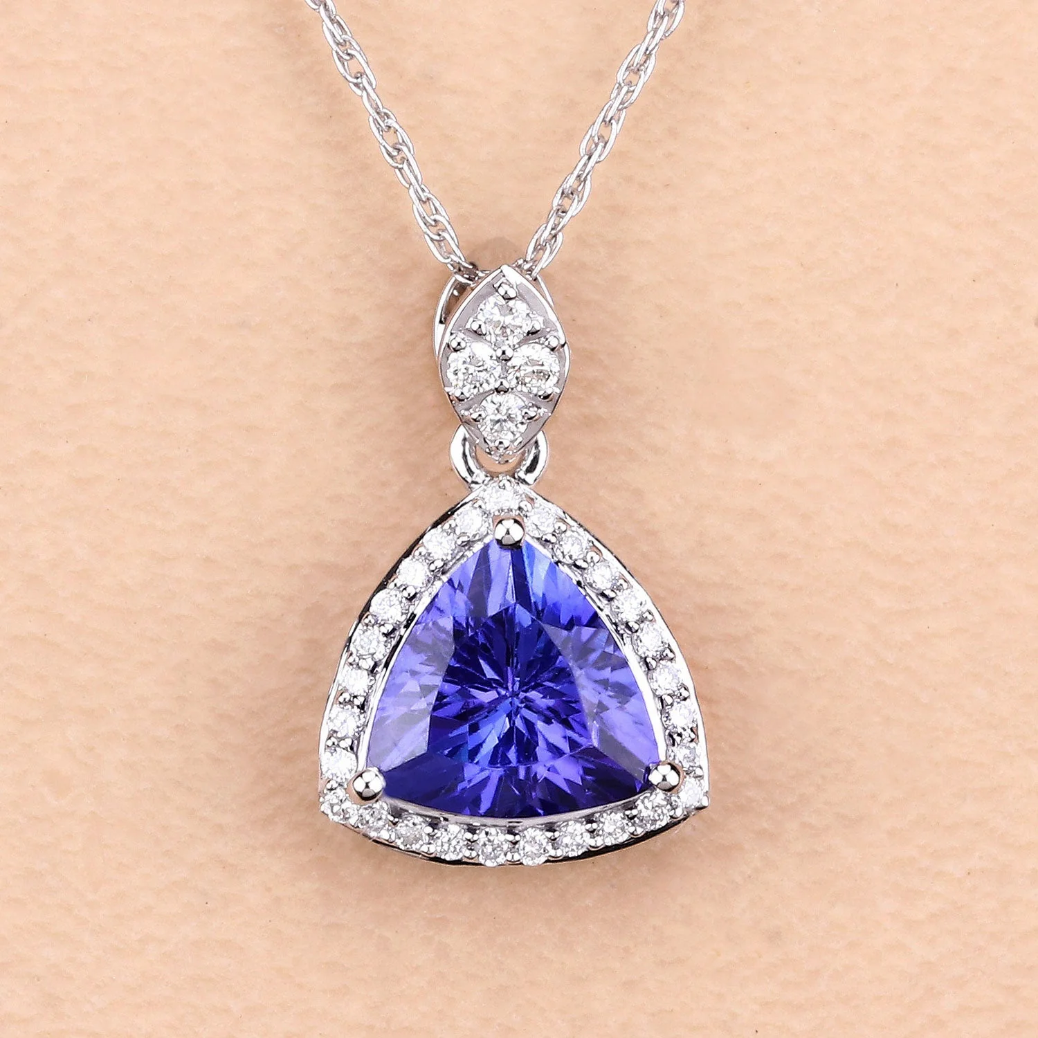1.71 Carat Genuine Tanzanite and White Diamond 14K White Gold Pendant - Image 3