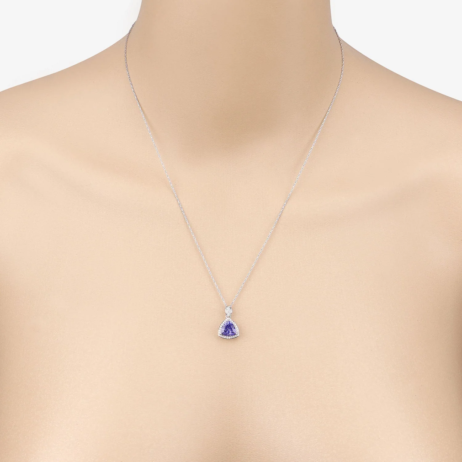 1.71 Carat Genuine Tanzanite and White Diamond 14K White Gold Pendant - Image 4