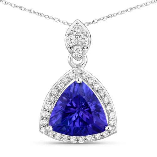 1.71 Carat Genuine Tanzanite and White Diamond 14K White Gold Pendant - Image 5