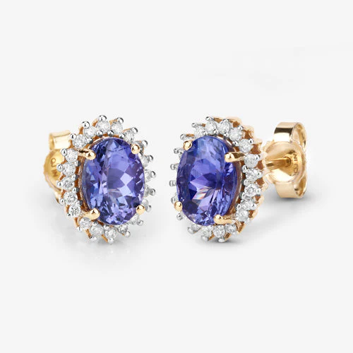 1.71 Carat Genuine Tanzanite and White Diamond 14K Yellow Gold Earrings - Image 11