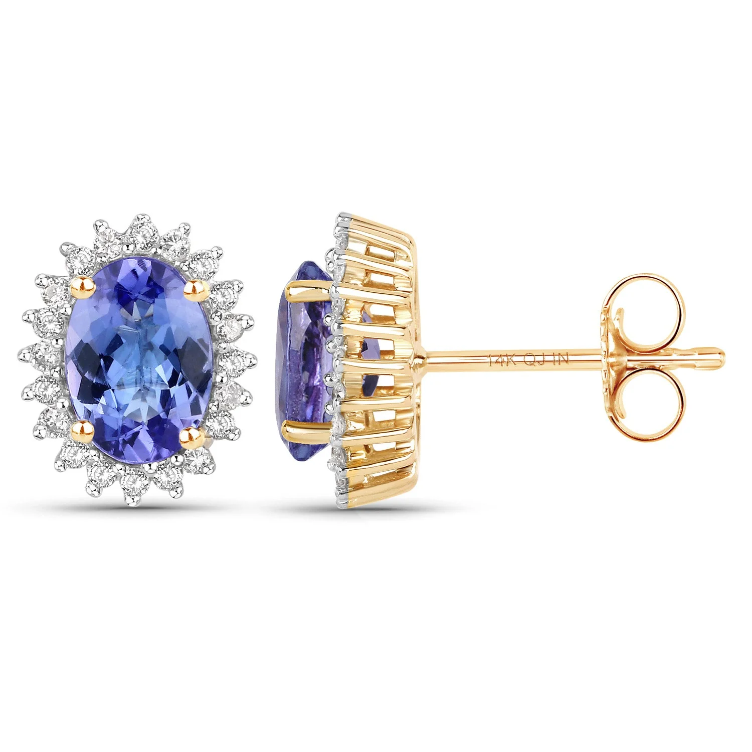 1.71 Carat Genuine Tanzanite and White Diamond 14K Yellow Gold Earrings - Image 3
