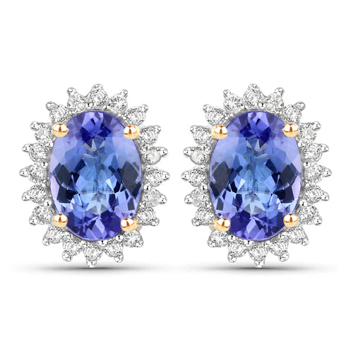 1.71 Carat Genuine Tanzanite and White Diamond 14K Yellow Gold Earrings - Image 6