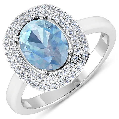 1.72 Carat Genuine Aquamarine and White Diamond 14K White Gold Ring - Image 4