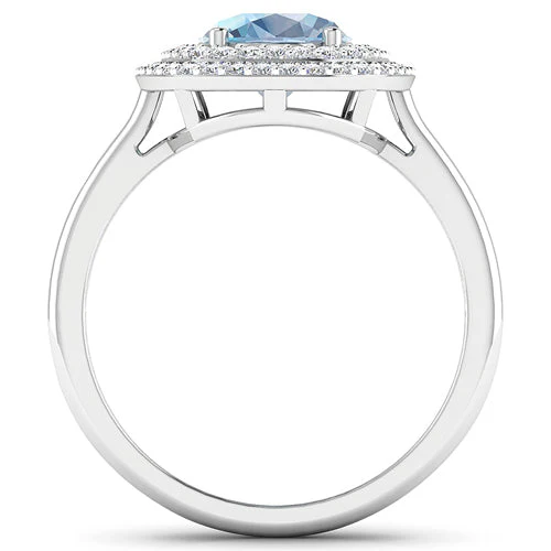 1.72 Carat Genuine Aquamarine and White Diamond 14K White Gold Ring - Image 5