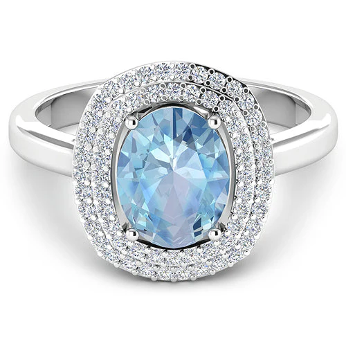 1.72 Carat Genuine Aquamarine and White Diamond 14K White Gold Ring - Image 6
