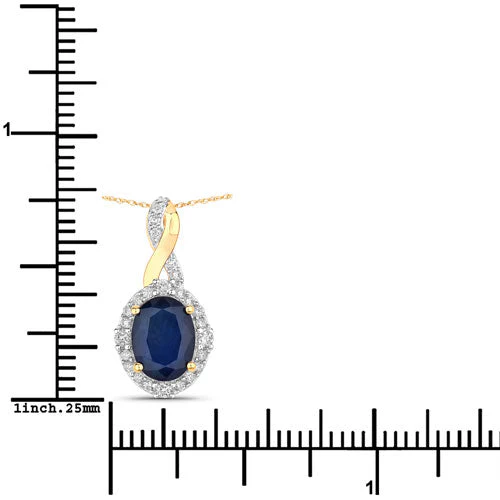1.72 Carat Genuine Blue Sapphire and White Diamond 14K Yellow Gold Pendant - Image 3