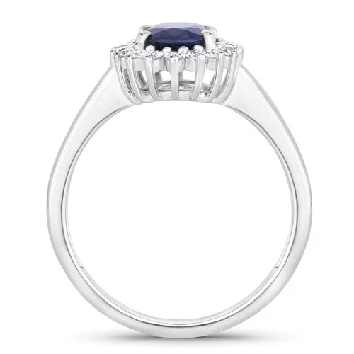 1.73 Carat Genuine Blue Sapphire and White Diamond 14K White Gold Ring - Image 2