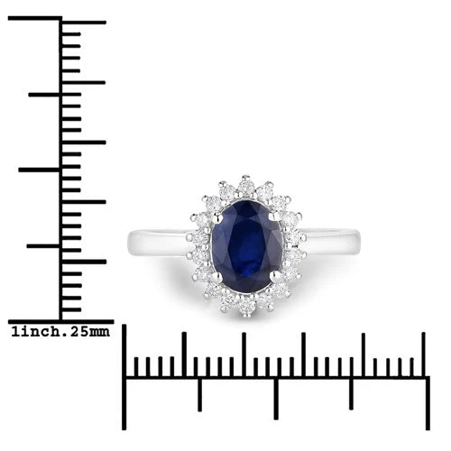 1.73 Carat Genuine Blue Sapphire and White Diamond 14K White Gold Ring - Image 3