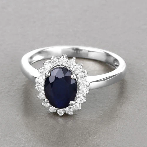 1.73 Carat Genuine Blue Sapphire and White Diamond 14K White Gold Ring - Image 4