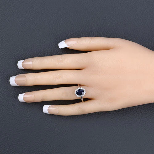 1.73 Carat Genuine Blue Sapphire and White Diamond 14K White Gold Ring - Image 5