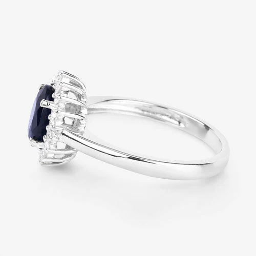 1.73 Carat Genuine Blue Sapphire and White Diamond 14K White Gold Ring - Image 6