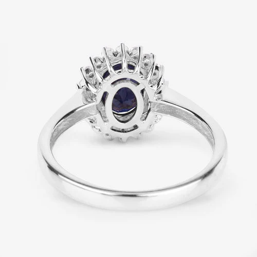 1.73 Carat Genuine Blue Sapphire and White Diamond 14K White Gold Ring - Image 7