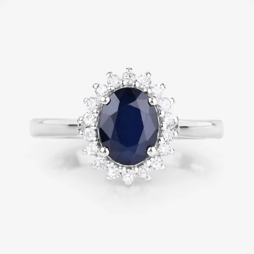 1.73 Carat Genuine Blue Sapphire and White Diamond 14K White Gold Ring - Image 8