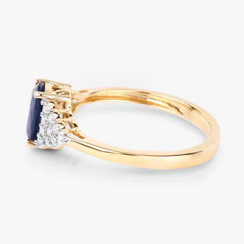 1.73 Carat Genuine Blue Sapphire and White Diamond 14K Yellow Gold Ring - Image 6