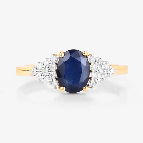 1.73 Carat Genuine Blue Sapphire and White Diamond 14K Yellow Gold Ring - Image 8