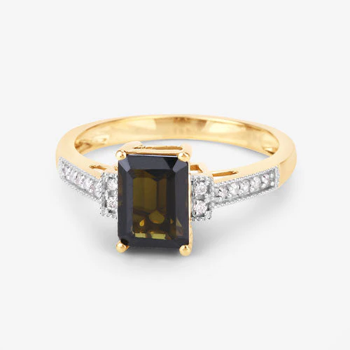 1.73 Carat Genuine Green Tourmaline and White Diamond 14K Yellow Gold Ring - Image 11