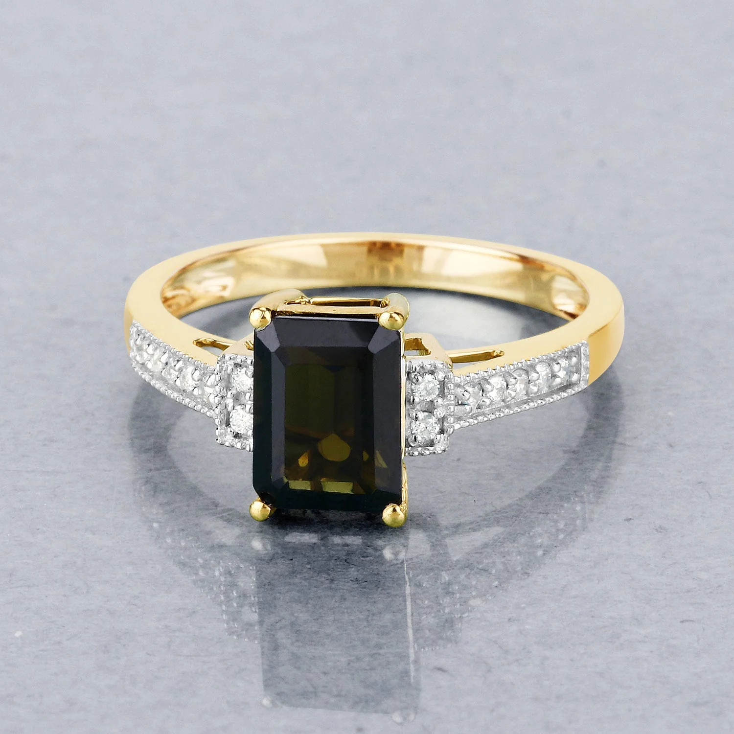 1.73 Carat Genuine Green Tourmaline and White Diamond 14K Yellow Gold Ring - Image 2