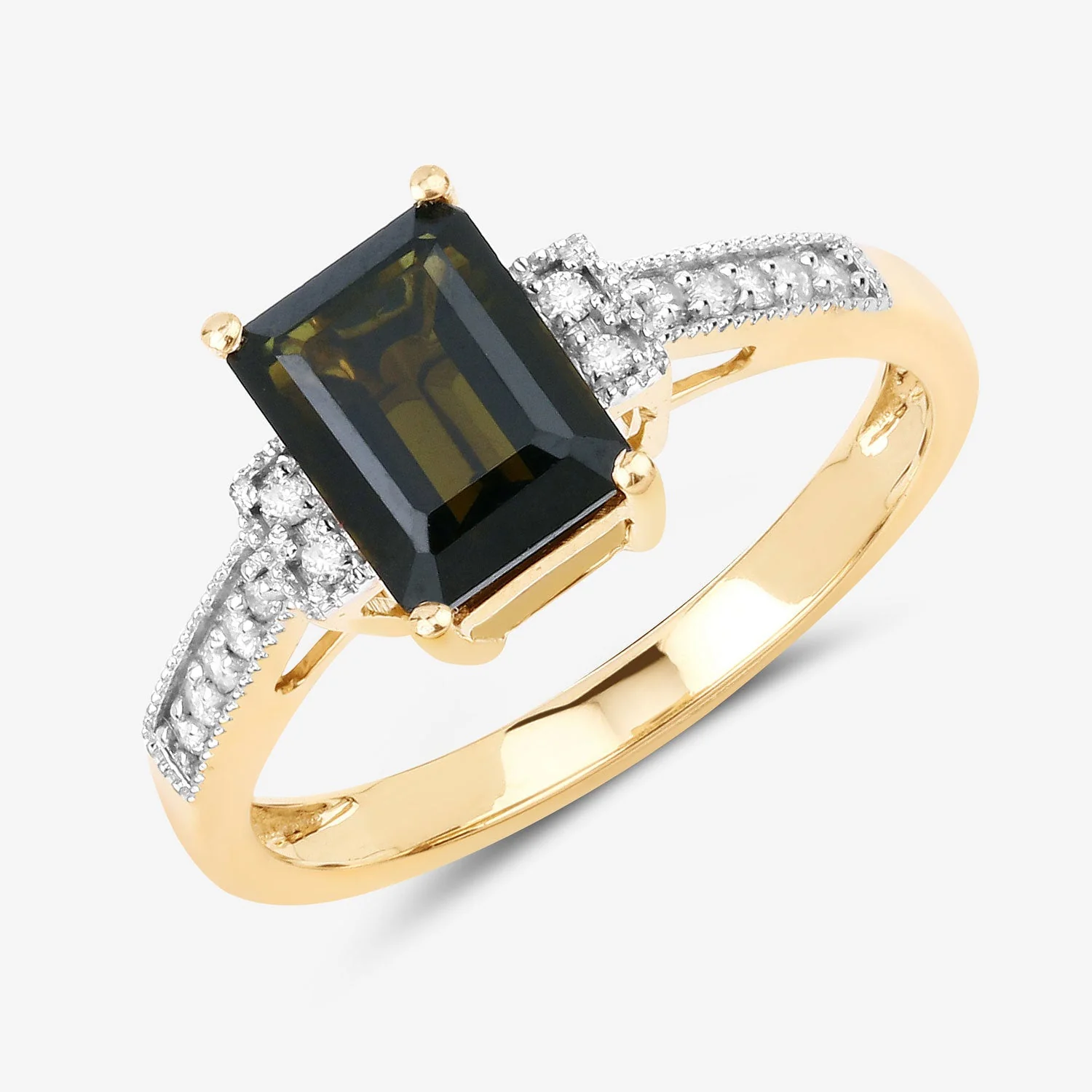 1.73 Carat Genuine Green Tourmaline and White Diamond 14K Yellow Gold Ring - Image 4