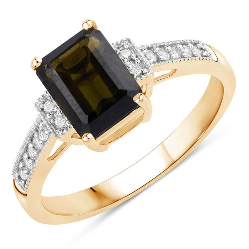 1.73 Carat Genuine Green Tourmaline and White Diamond 14K Yellow Gold Ring - Image 5