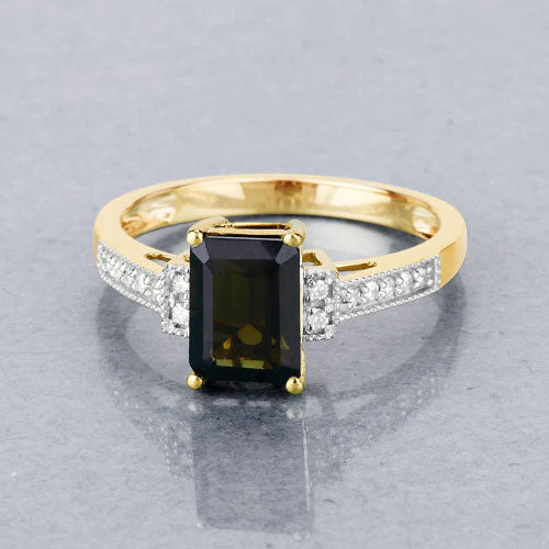 1.73 Carat Genuine Green Tourmaline and White Diamond 14K Yellow Gold Ring - Image 8