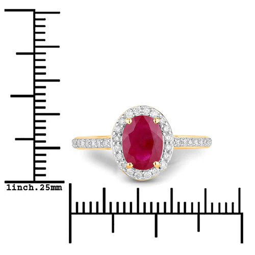 1.73 Carat Genuine Ruby and White Diamond 14K Yellow Gold Ring - Image 3