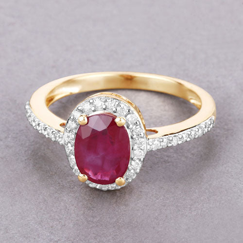 1.73 Carat Genuine Ruby and White Diamond 14K Yellow Gold Ring - Image 4