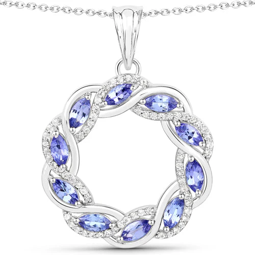 1.73 Carat Genuine Tanzanite and White Topaz .925 Sterling Silver Pendant