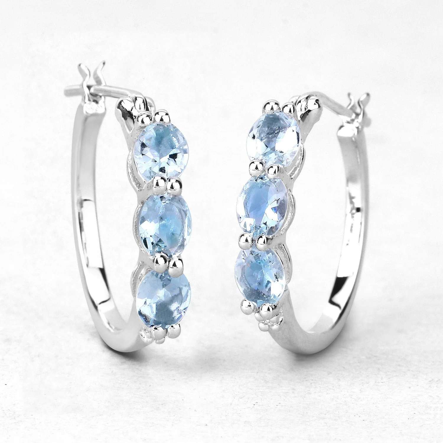 1.75 Carat Genuine Aquamarine and White Diamond .925 Sterling Silver Earrings - Image 2