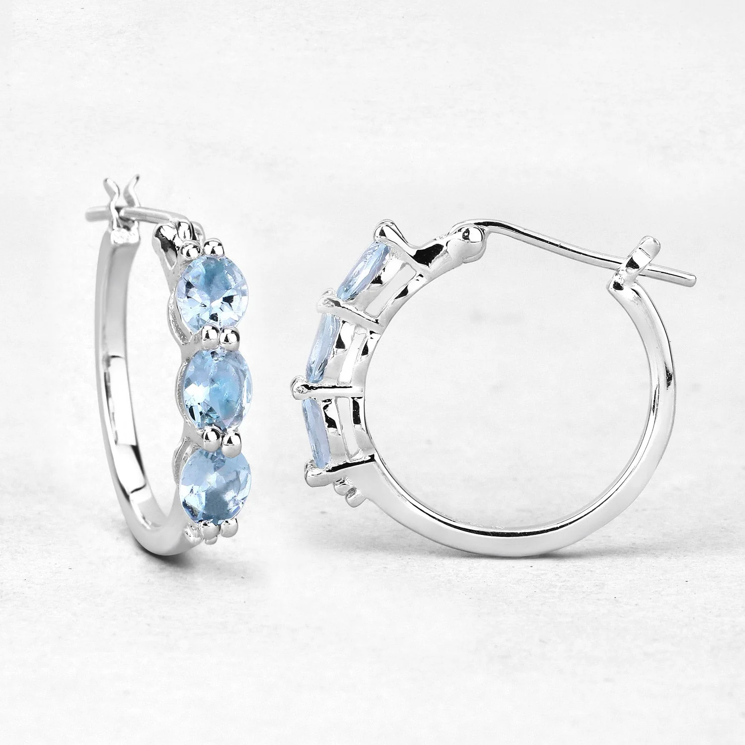 1.75 Carat Genuine Aquamarine and White Diamond .925 Sterling Silver Earrings - Image 3