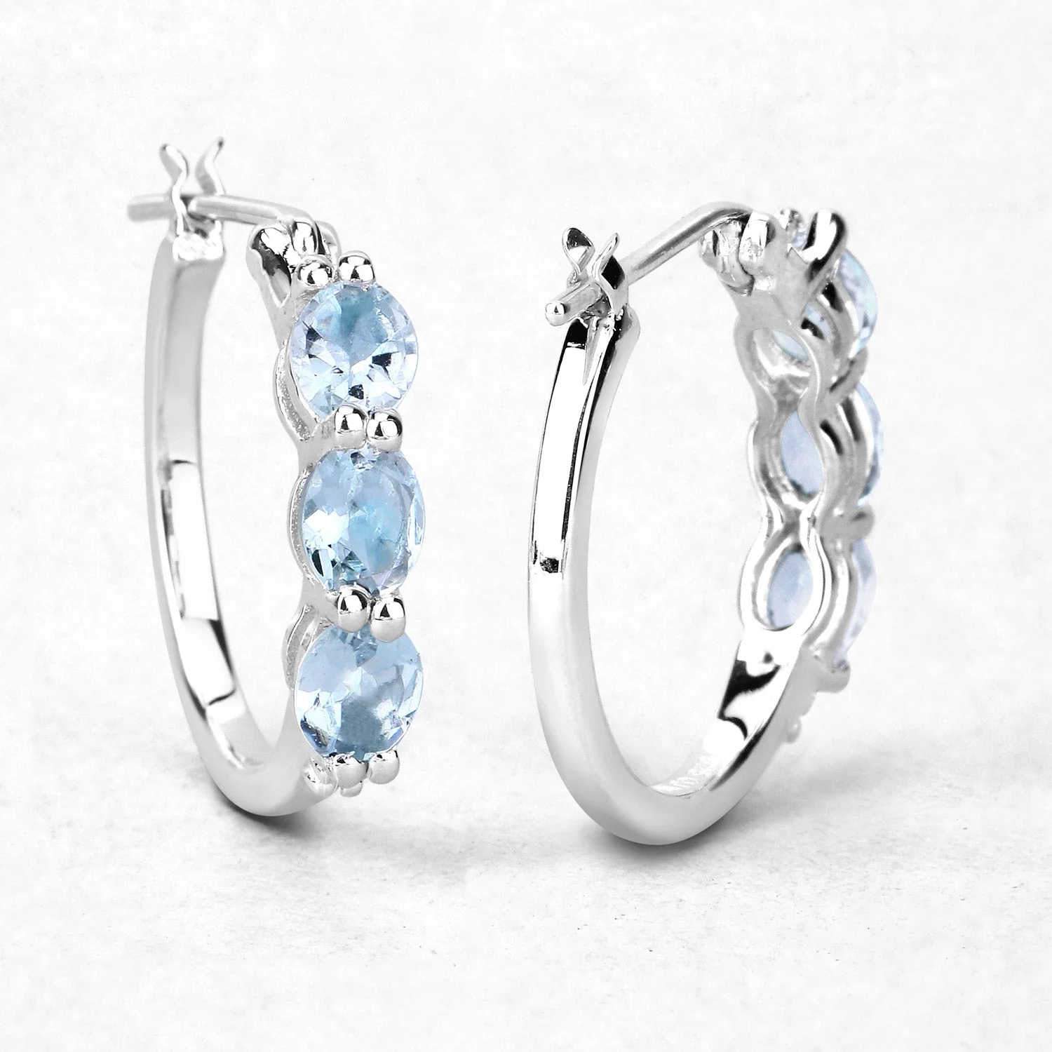 1.75 Carat Genuine Aquamarine and White Diamond .925 Sterling Silver Earrings - Image 4