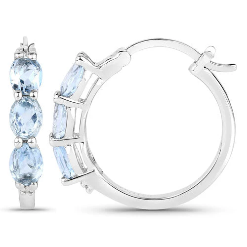 1.75 Carat Genuine Aquamarine and White Diamond .925 Sterling Silver Earrings - Image 6