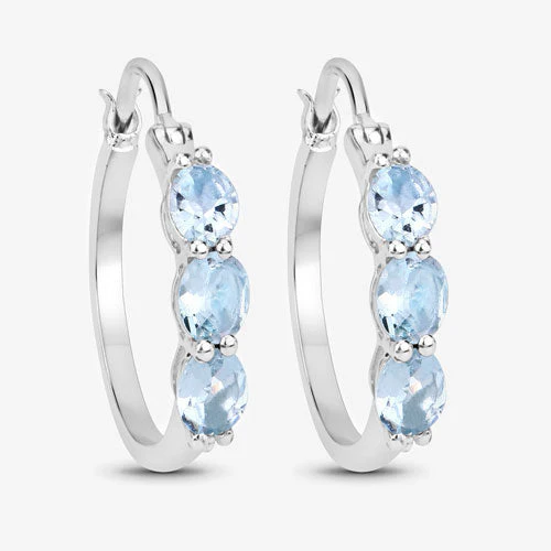 1.75 Carat Genuine Aquamarine and White Diamond .925 Sterling Silver Earrings - Image 7