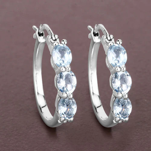 1.75 Carat Genuine Aquamarine and White Diamond .925 Sterling Silver Earrings - Image 8