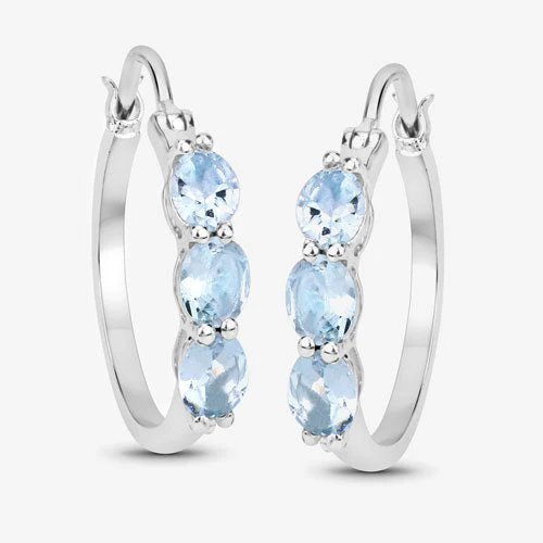 1.75 Carat Genuine Aquamarine and White Diamond .925 Sterling Silver Earrings - Image 9