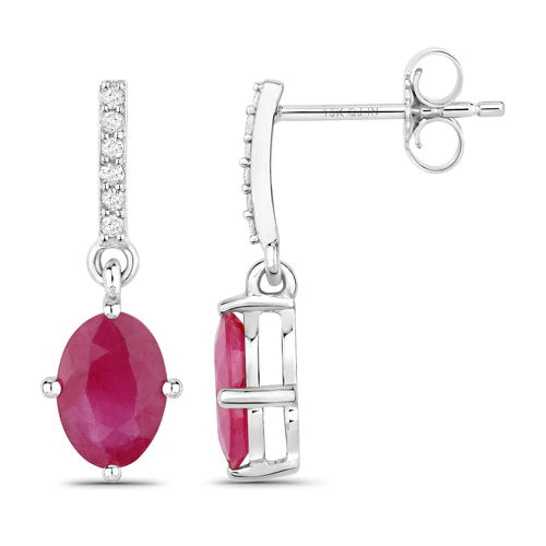 1.75 Carat Genuine Ruby and White Diamond 10K White Gold Earrings - Image 2