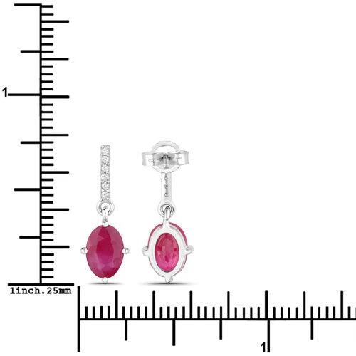 1.75 Carat Genuine Ruby and White Diamond 10K White Gold Earrings - Image 3