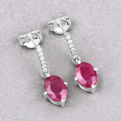 1.75 Carat Genuine Ruby and White Diamond 10K White Gold Earrings - Image 4