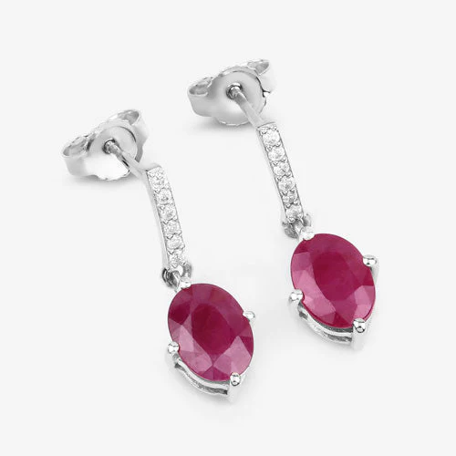 1.75 Carat Genuine Ruby and White Diamond 10K White Gold Earrings - Image 6