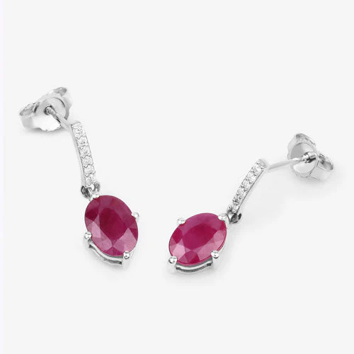 1.75 Carat Genuine Ruby and White Diamond 10K White Gold Earrings - Image 7