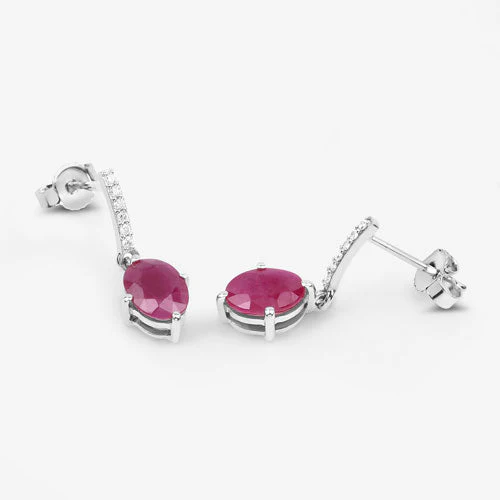 1.75 Carat Genuine Ruby and White Diamond 10K White Gold Earrings - Image 8