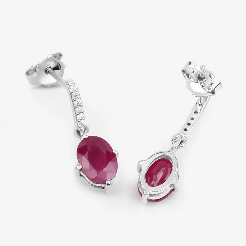 1.75 Carat Genuine Ruby and White Diamond 10K White Gold Earrings - Image 9